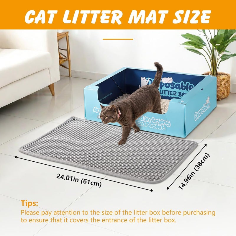 ondware Store Cat Litter Mat, 24x15 Inch Double Layer Litters Box Mat, Waterproof Cat Mat for Litter Box(Gray) - Image 2